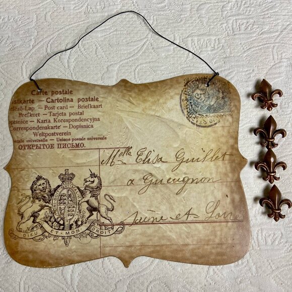 French Postcard Magnet Board w/Fleur de Lis Magnets - Picture 2 of 3